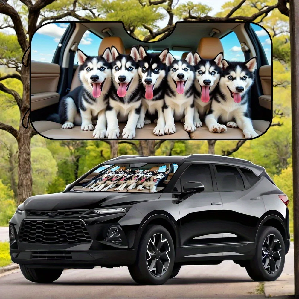 1pc Husky Breed Dog Lovers Sun Shield - UV Protection, Glare Reduction, Foldable Polyester Design For Easy Storage & Summer Use,