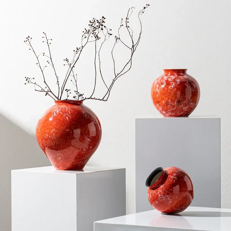 L20- wabi-sabi wind kiln-changed glaze ceramic vase flower arrangement, living room model room soft decoration