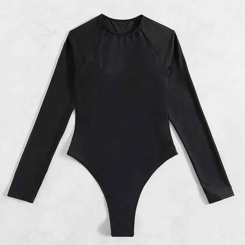 Sexy Long Sleeve One Piece Swimsuit Women Backless Rhinestone Decor Thong Bathing Suit Beach Party Swimwear