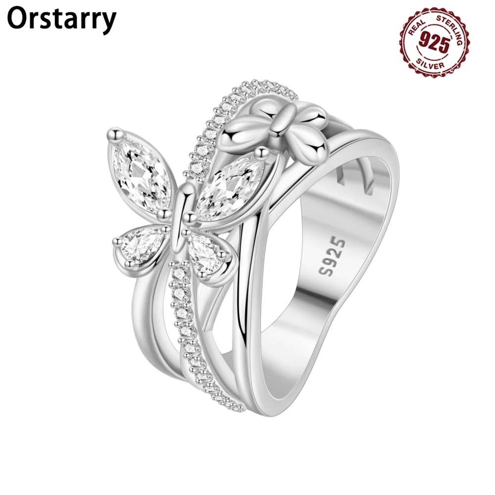Orstarry S925 Sterling Silber Schmetterling Tanzen Insekt Geschlossen Ring Für Frauen Finger Ring Schmuck Party Feine Trendy Geschenke