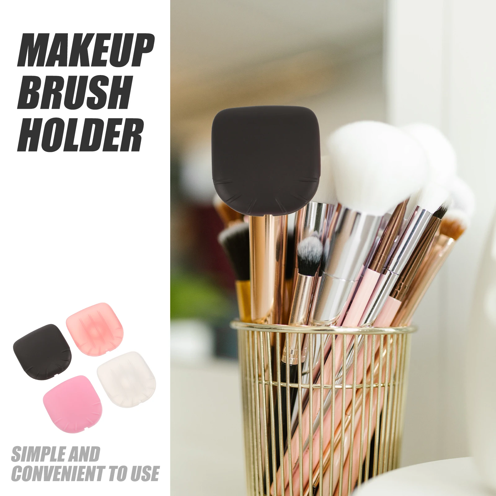 4pcs Makeup Brush Anti-loss Cover Holder Container Pink Black Translucent Red Protective Case Storage Organizer