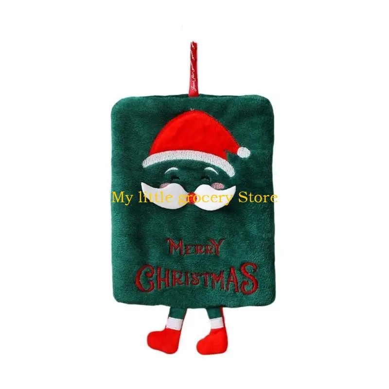 

D5BD Holiday Kitchen Towel Corals Fleece Christmas Embroidery Hanging String