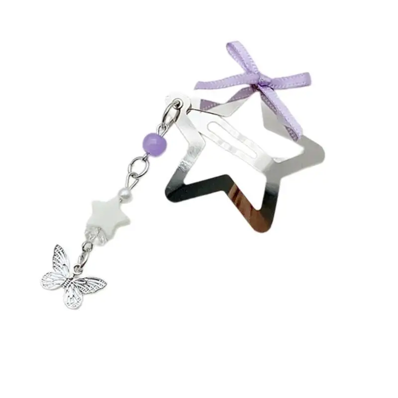

Star Butterfly Bows Fringed Pendant Hair Clip Fashion Jewelry Accessory Multifunctional Star Charm Clip Hairpins