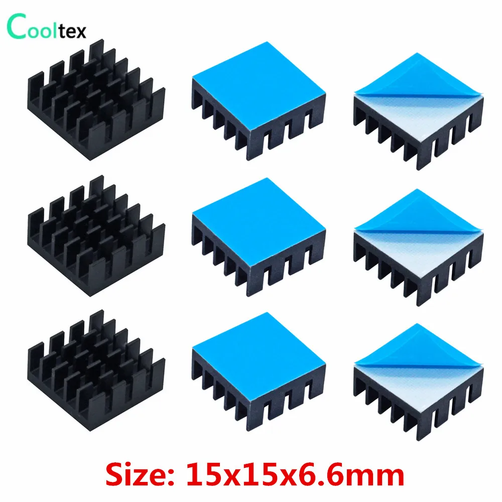 

50pcs Mini Aluminum Heatsink 15x15x6.6mm Black heat sink for Raspberry pi Electronic Chip IC MOS With Thermal Conductive Tape