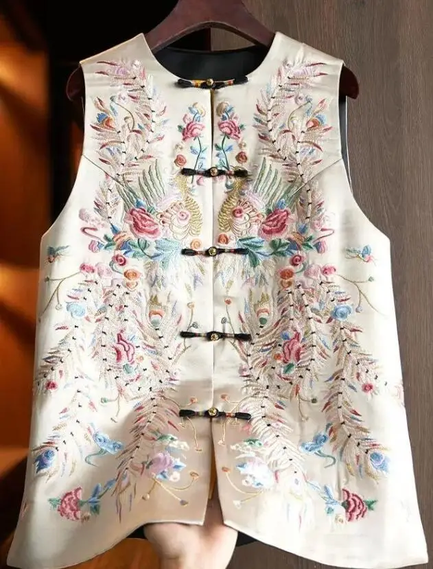 Women Chinese style retro jacquard buckle vest 2024 spring fashionable China-Chic embroidery vest jacket