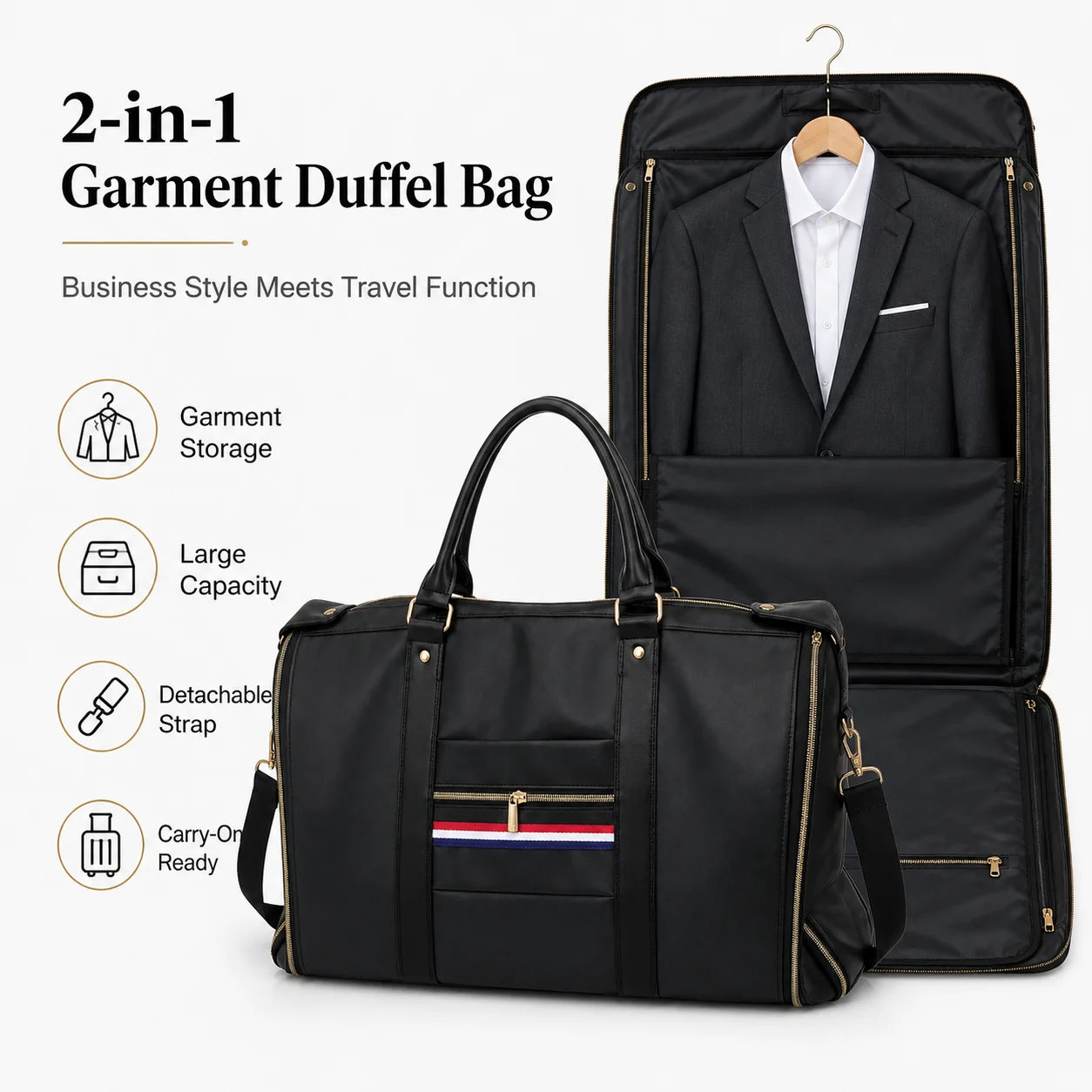 Premium Black Garment Duffel Bag Travel Luggage Business Weekender Foldable Suit Carrier with Shoe Bag view 3