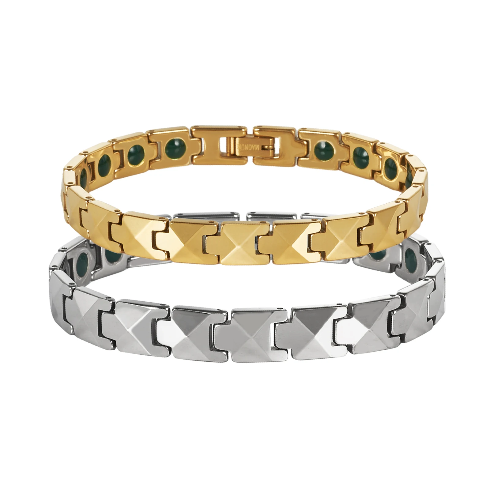 Vinterly Anti-scratch Tungsten Carbide Bracelet Men Green Tourmaline Health Benefits Gold-color 20/21cm Jewelry Waterproof