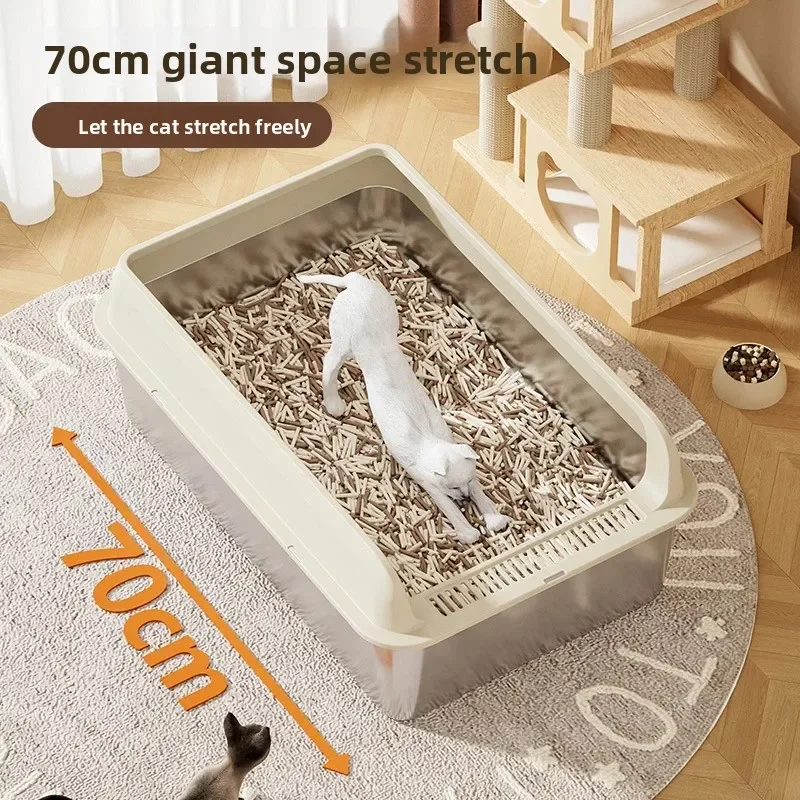 oversized stainless steel cat litter box, giant semi-enclosed cat toilet