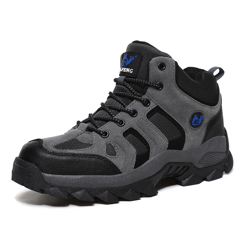 Large Size Winter Hiking shoes Men Snow Warm Fur Leather Hiking Boots Cowboy Sport Trekking Shoes Casual Black Outdoor Work
