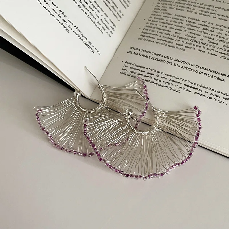4pairs Ear Clip The lines are wound and woven with purple beaded fan-shaped beads Earrings for Women  Jewelry Gifts