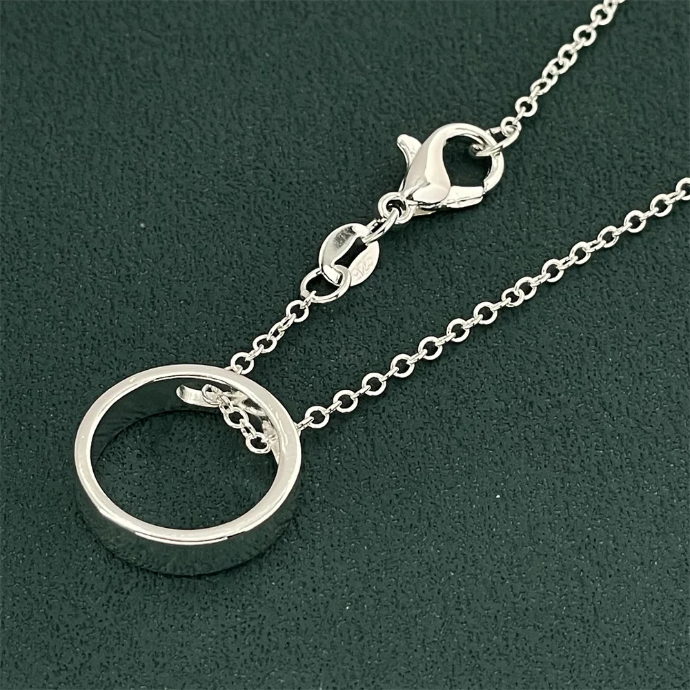 Andara 46CM silver color fashion pierced round pendant necklace for men and women hot selling jewelry wedding engagement  gift