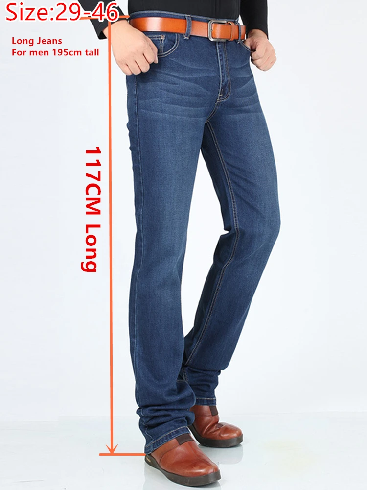 Extra Long Slim Jeans 117CM Tall Men 195CM Plus Size 42 44 46 Classic Overlong Extended Stretched Męskie spodnie Denim Slim Pants
