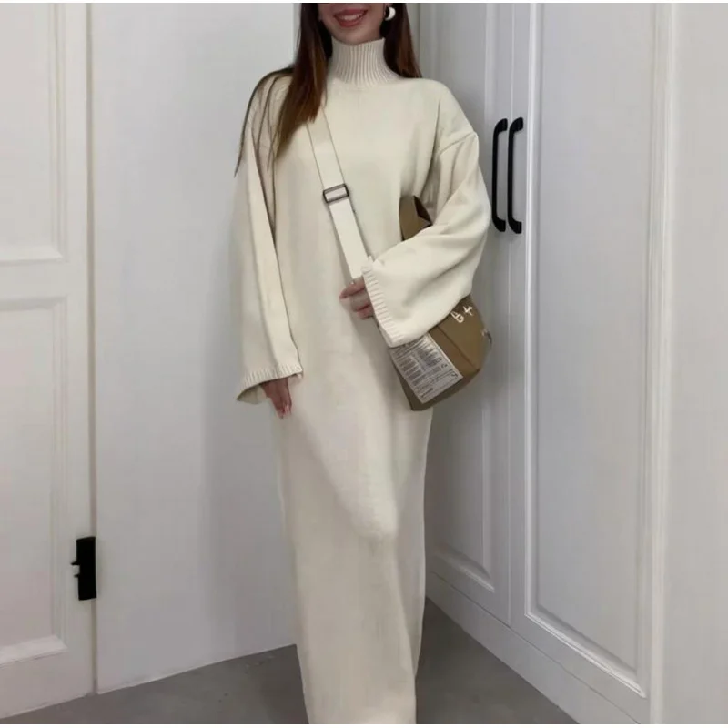 

In Stock Autumn New Women'S Knitted Turtleneck Sweater Elegant Fashion Dress Women