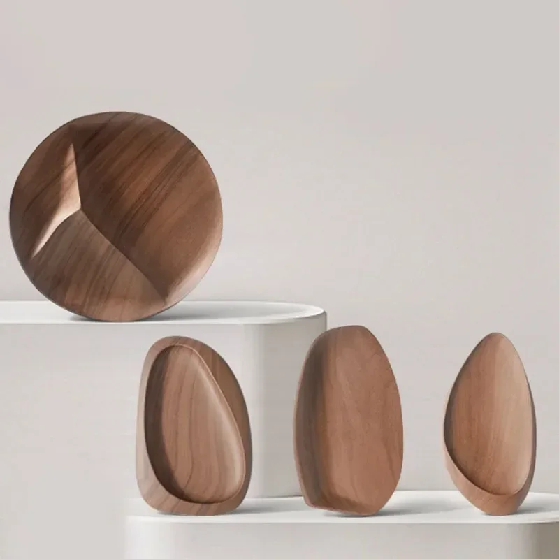Modern light luxury walnut color desktop storage tray high-end multi-functional living room entrance key storage fruit tray