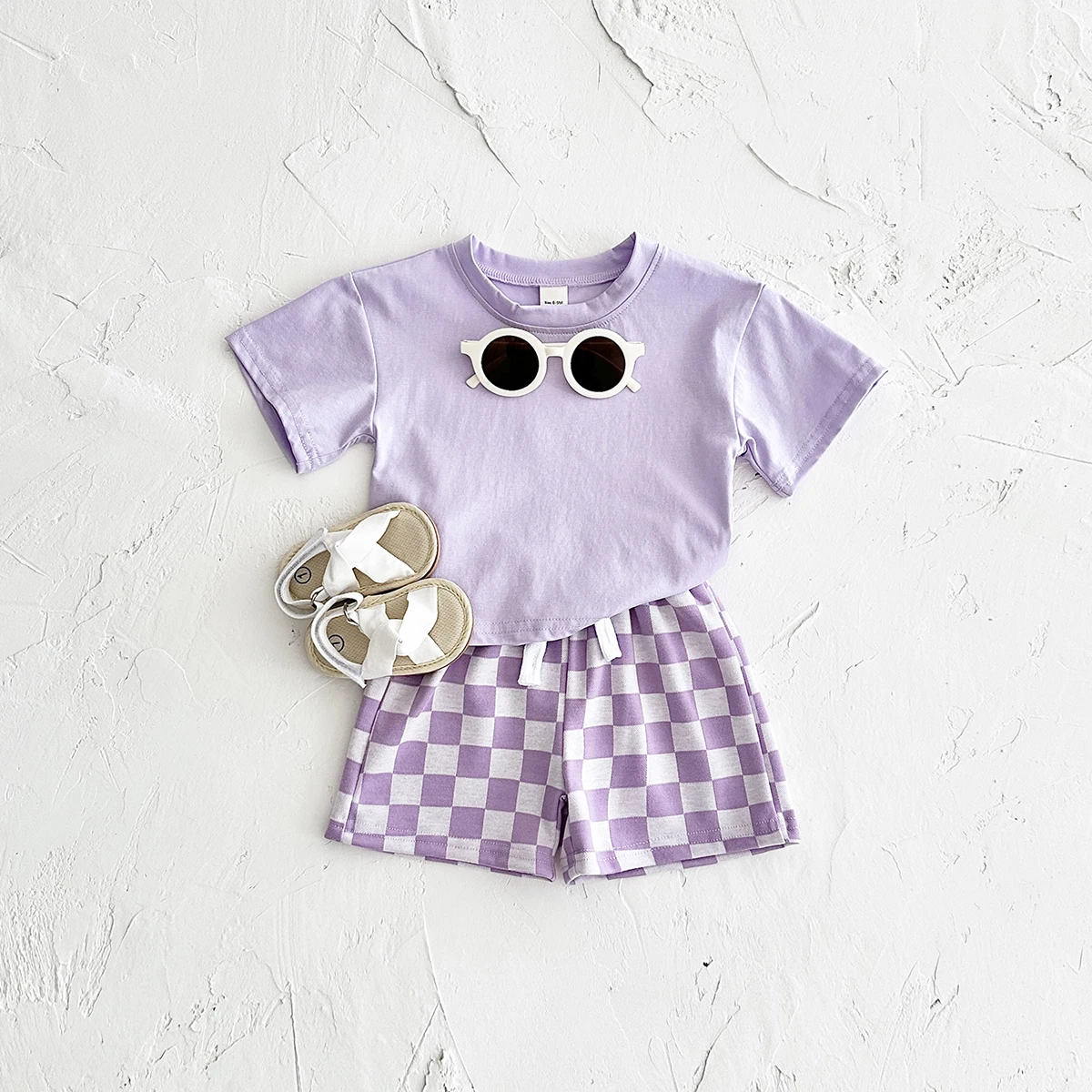 2PCS Summer Newborn Boys Girls Clothing Baby Set Solid Short Sleeved T-shirt+Checkerboard Shorts Cotton Casual 0-3Y