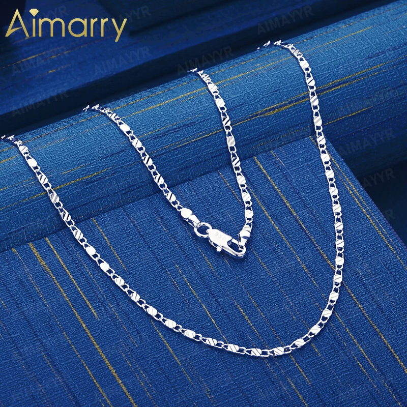 925 Sterling Silver Double-sided Cut Flat Necklace 16-30 Inches Women's Party Banquet Engagement Wedding Fashion Jewelry
