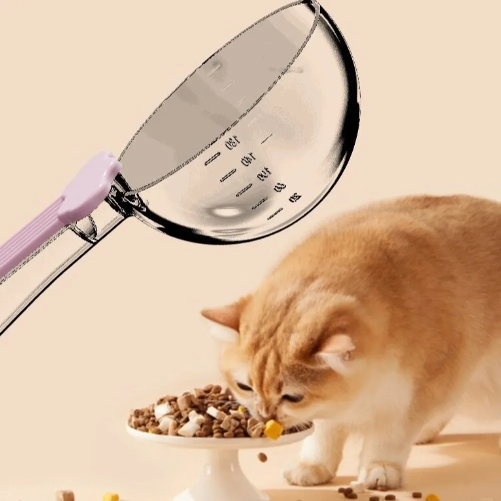 

Portable Multi-functional Pet Food Spoon Large Capacity Clear Scale Cat Food Scoop ABS With Clip Sealing Clip for Dogs Cats