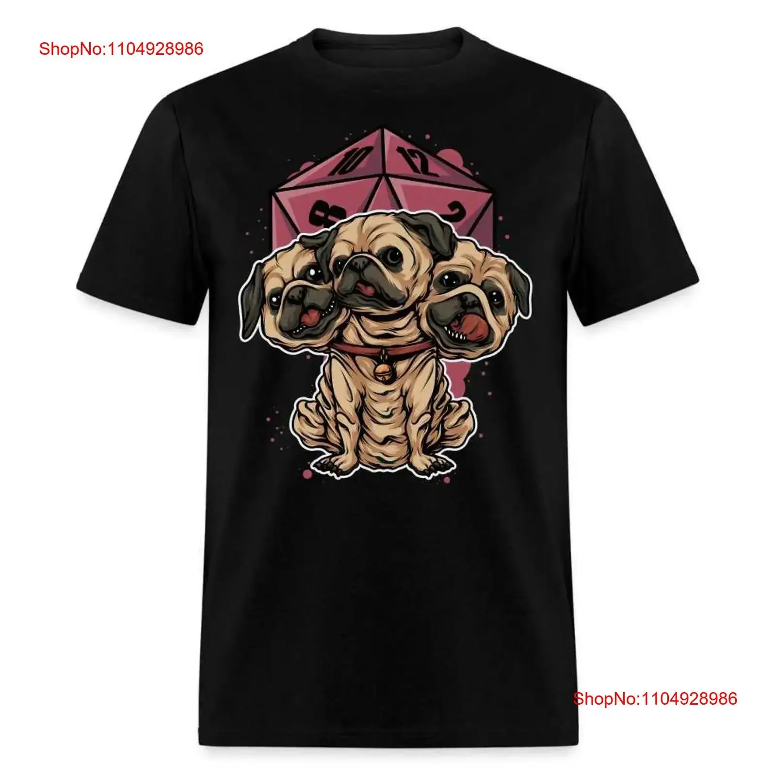 

Cerberus Pug Design Fantasy Mythology Dog Lover T Shirt vintage Washed Top For Everyday Wear graphic Unisex Casual Slightly