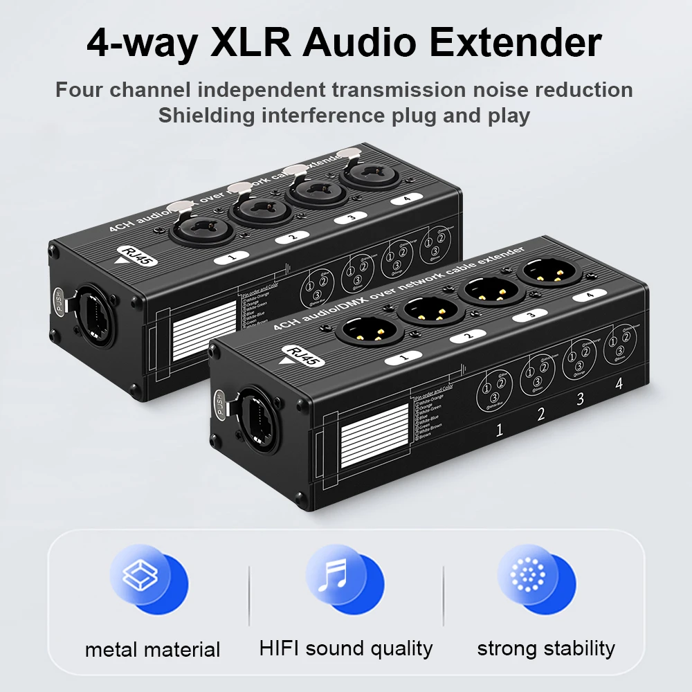 TITAK 4‑Kanal 3‑Pin‑XLR‑Audio‑ und DMX512‑Extender über Netzwerkkabel,DMX512‑Signal‑Verlängerer,1 Männlich+1 Weiblich,1 Paar,Langstrecken‑Signalübertragung,Störfest,stabiles Signal,professionelles Audio,Bühnenbeleuchtu – Detail 1