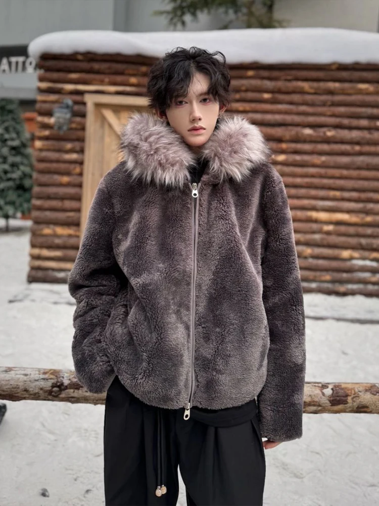 

Хлопковое мужское пальто с воротником из овечьего меха и капюшоном, зимнее теплое пальто, молодежное повседневное свободное пальто из полиэстера с кроличьим мехом