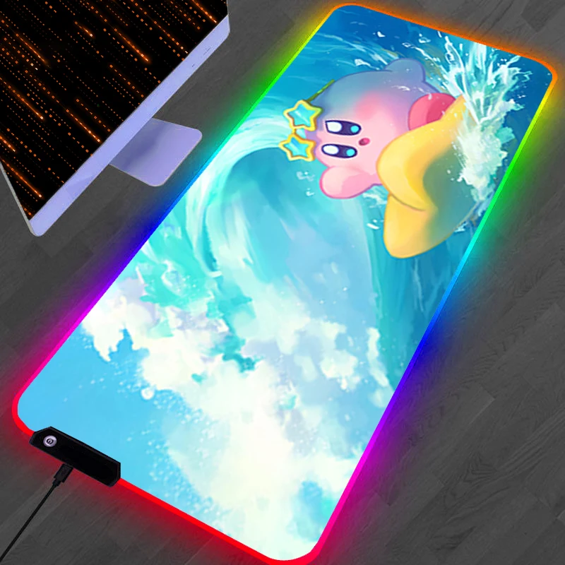 

RGB LED Mouse Pad Laptop Rubber Extended Pad Desk Mouse Mat Computer Game Cartoon K-Kirbys Mousepad PC Accessories Keyboard Pad