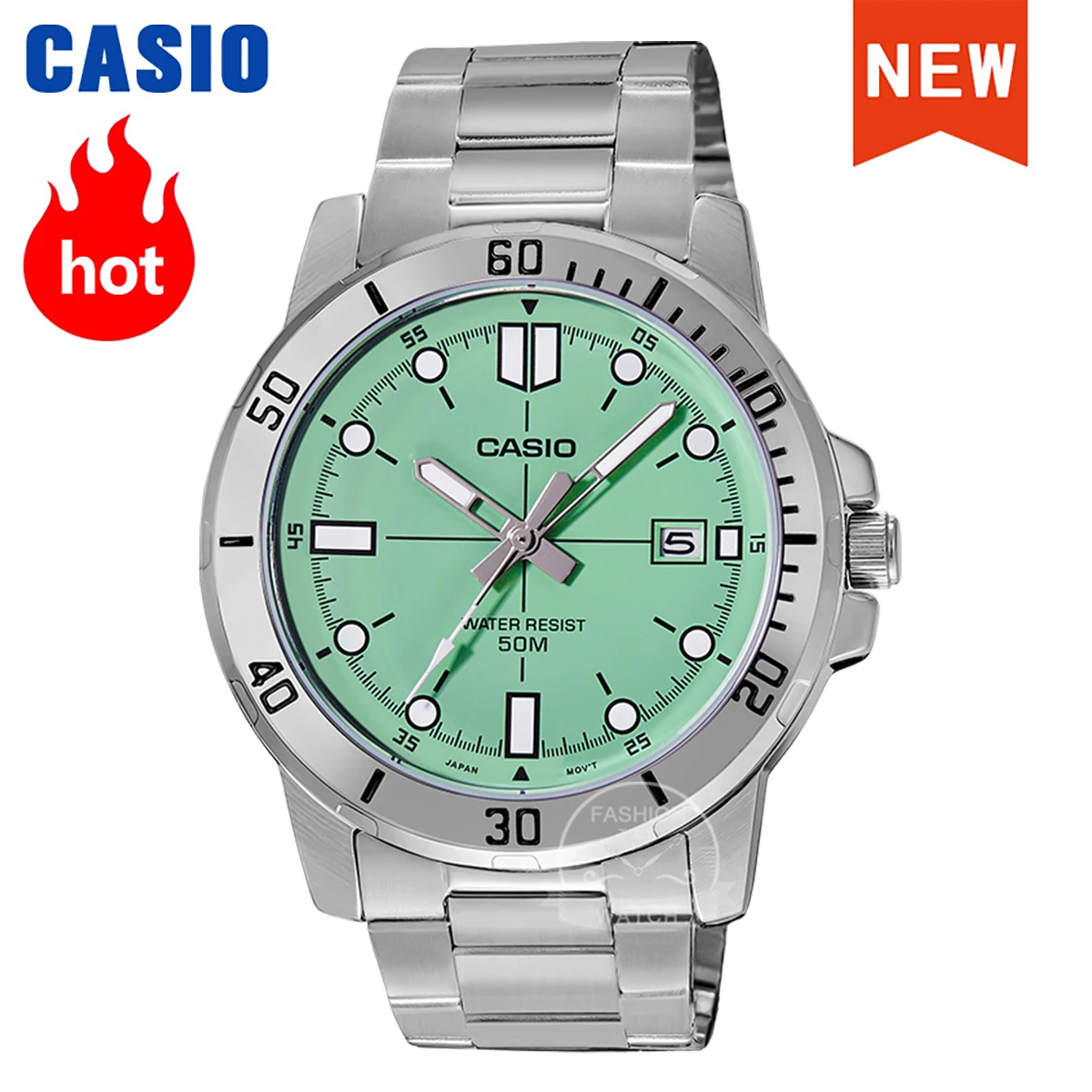 

Деловые часы Casio со стальным ремешком, большим циферблатом, модный дизайн для деловой и повседневной одежды MTP-VD01D-3E1