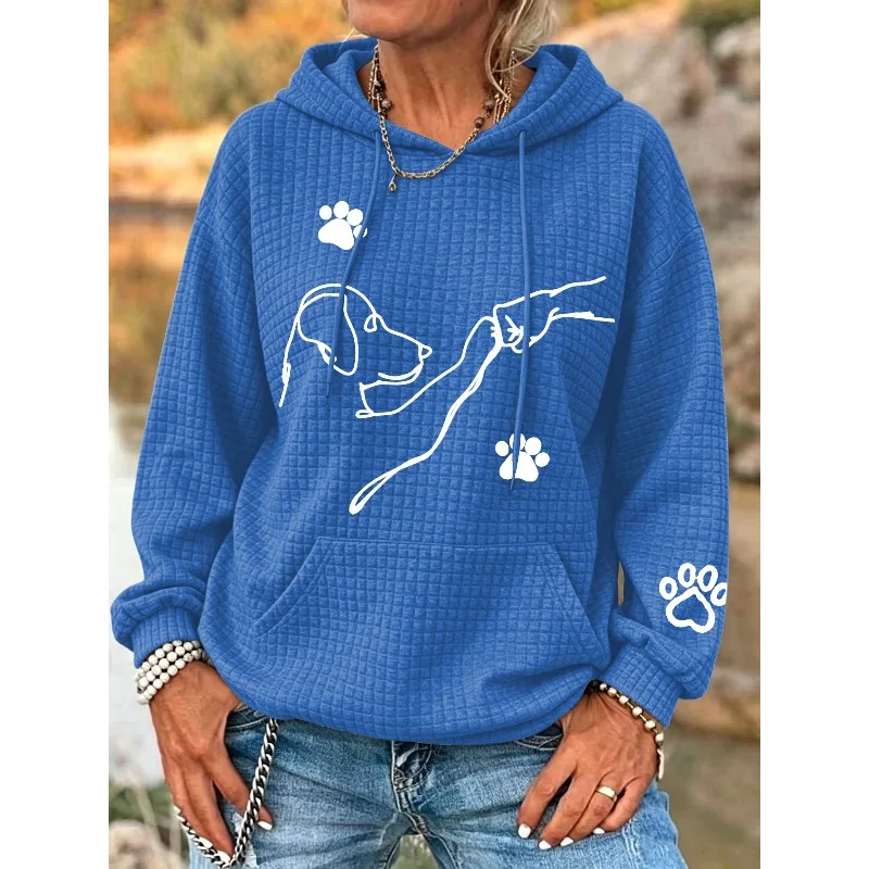ilstile Women's Dog Paw Print Hoodies Autumn Winter Long Sleeve Casual Outdoor Hooded Hoodies Sports Sweatshirts White Blue NEW