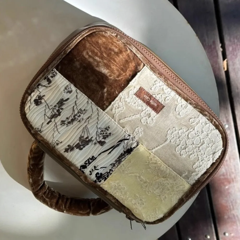 Flor jacquard tecer saco de maquiagem couro do plutônio portátil caixa de armazenamento de produtos de cuidados com a pele multifuncional artístico portátil caso de maquiagem