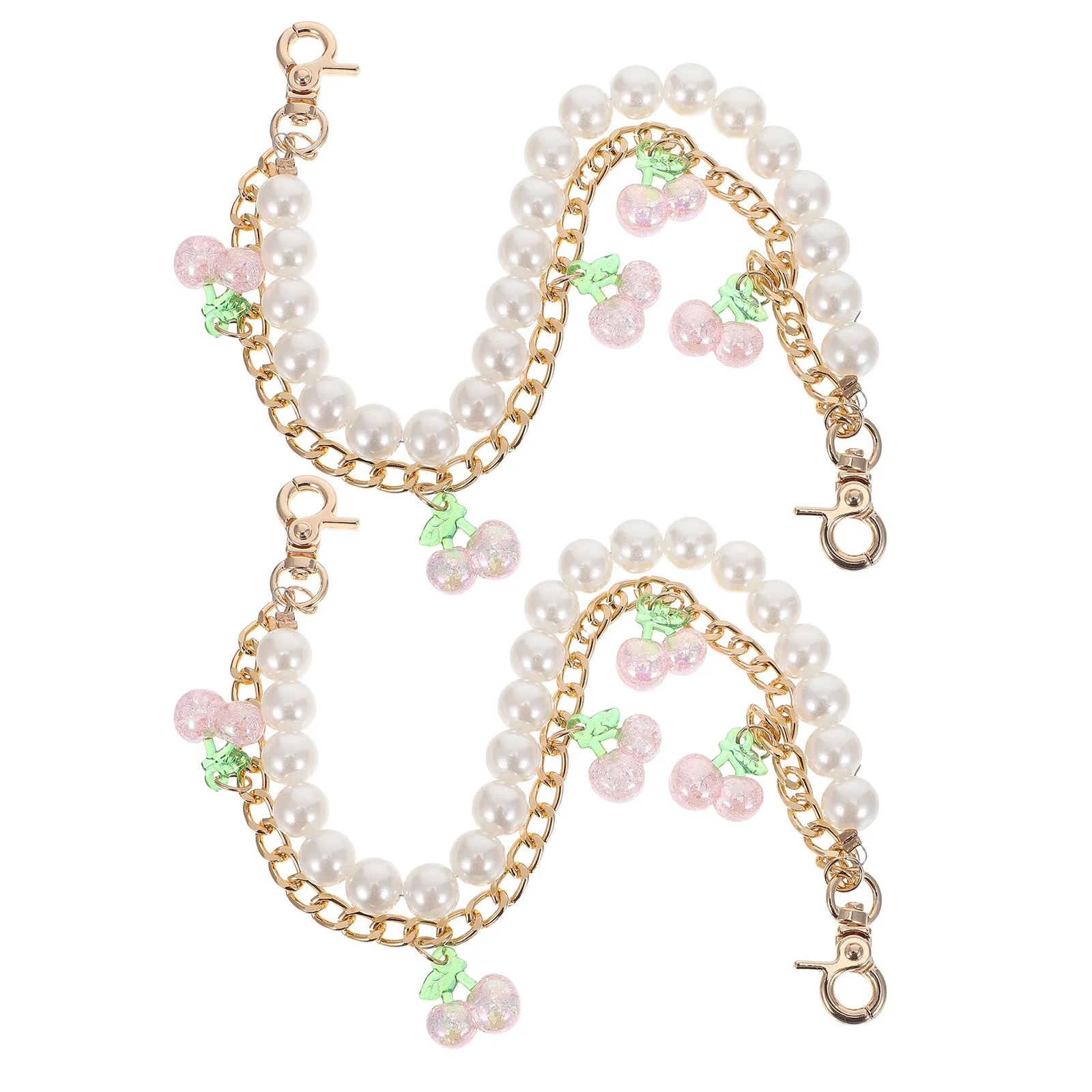 2Pcs Cherry Pearl Decorative Chain Pink All-Purpose Purse Charm Lightweight Replacement Extension Spring Clasp Handbag Tote