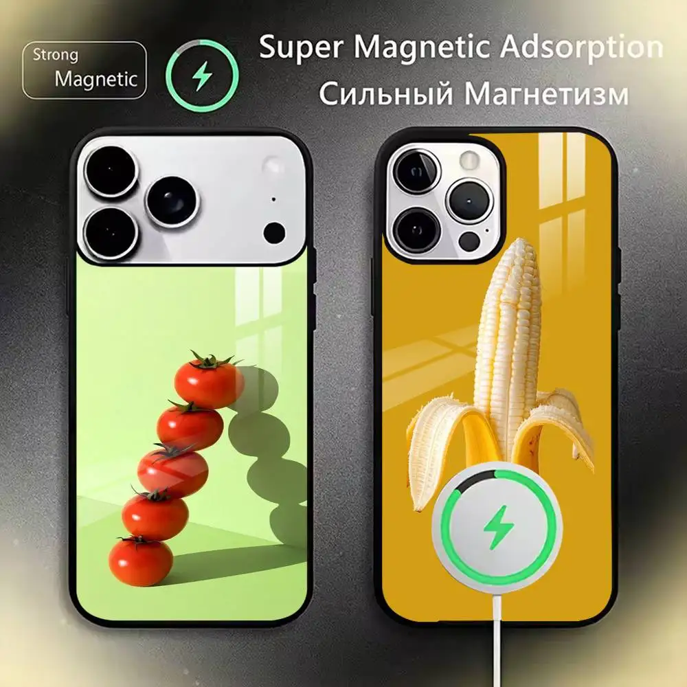 

Creative Fruit Vegetable Art Phone Case For iPhone17,16,15,14,13,12,11 Plus,Pro Magnetic For Magsafe Wireless Charging