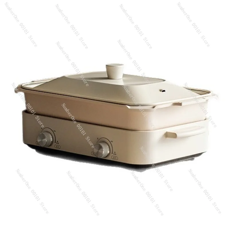 4L Multifunctional Electric Hot Pot Split Cooker Grill BBQ Steamer Fondue Pan Non-Stick Rapid Heat Easy Clean For Home Party