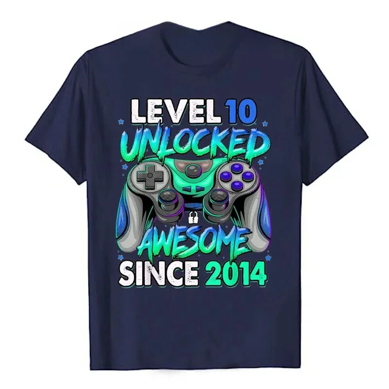 Funny Video Game Gamer Graphic Tee Tops Boys Fashion Clothes Level 10 Unlocked Awesome Since 2024 Gaming 10th Birthday T-Shirt