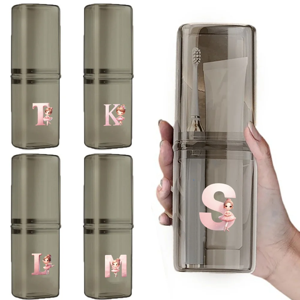 

Portable Mouthwash Cup Toothbrush Storage Box Can hold toothpaste towels Ballerina girl Initial Name 26 Letters Pattern