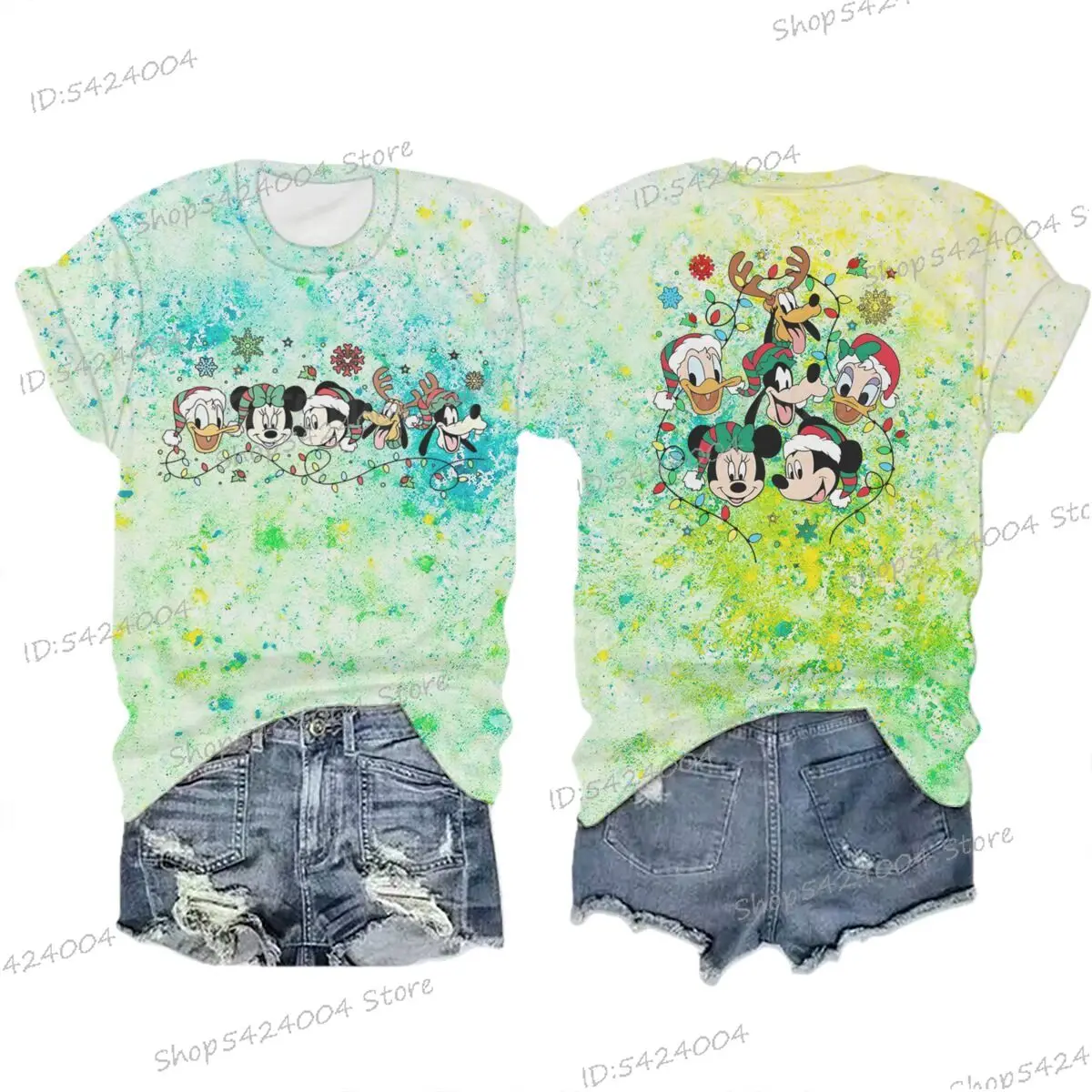 عيد الميلاد ميكي ماوس قميص ميكي صديق عيد الميلاد تي شيرت عيد ميلاد سعيد Crewneck قصيرة الأكمام تيز النساء الرجال بلايز