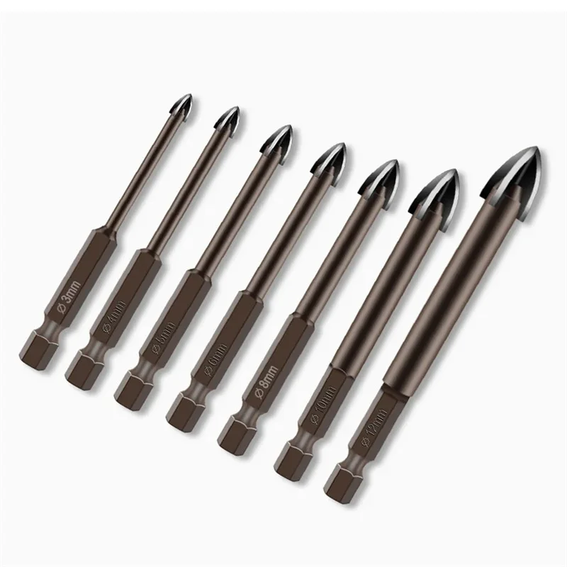 20PCS QIPANG Glass Concrete Drill Set Cross Hex Tile for Wall Size 3-12mm Hole Opener Brick Hard Alloy Triangle Bits