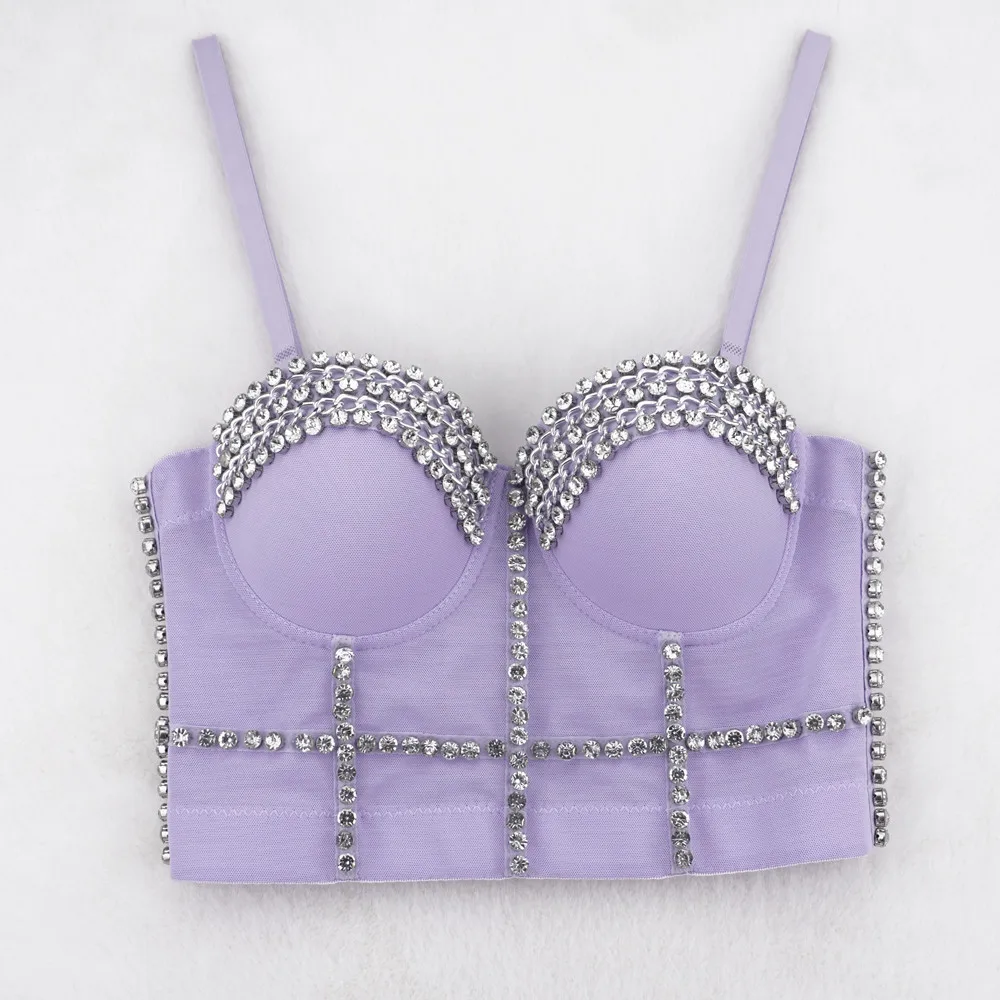 Camisola moldeadora fina de viento de Europa y Estados Unidos, camiseta interior con cuentas femeninas, ropa de actuación de baile callejero con diamantes brillantes