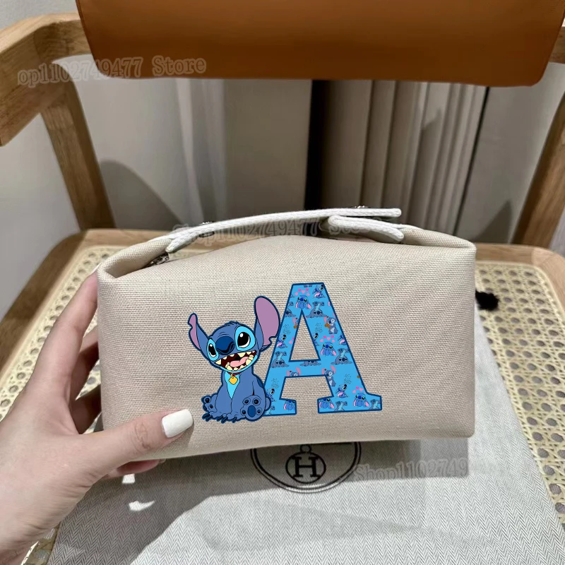 2024 New letter Makeup Bag Cartoon Disney Stitch Cosmetic Bag Skincare and Toiletry Storage Bag Bathroom Travel Portable Handbag