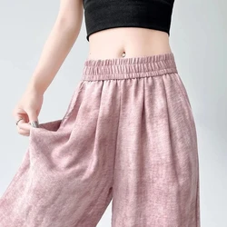 Women's High waisted Wide leg pants Summer 2026 New Thin pleated Female tie dye Elastic waist Loose Straight Casual Trousers