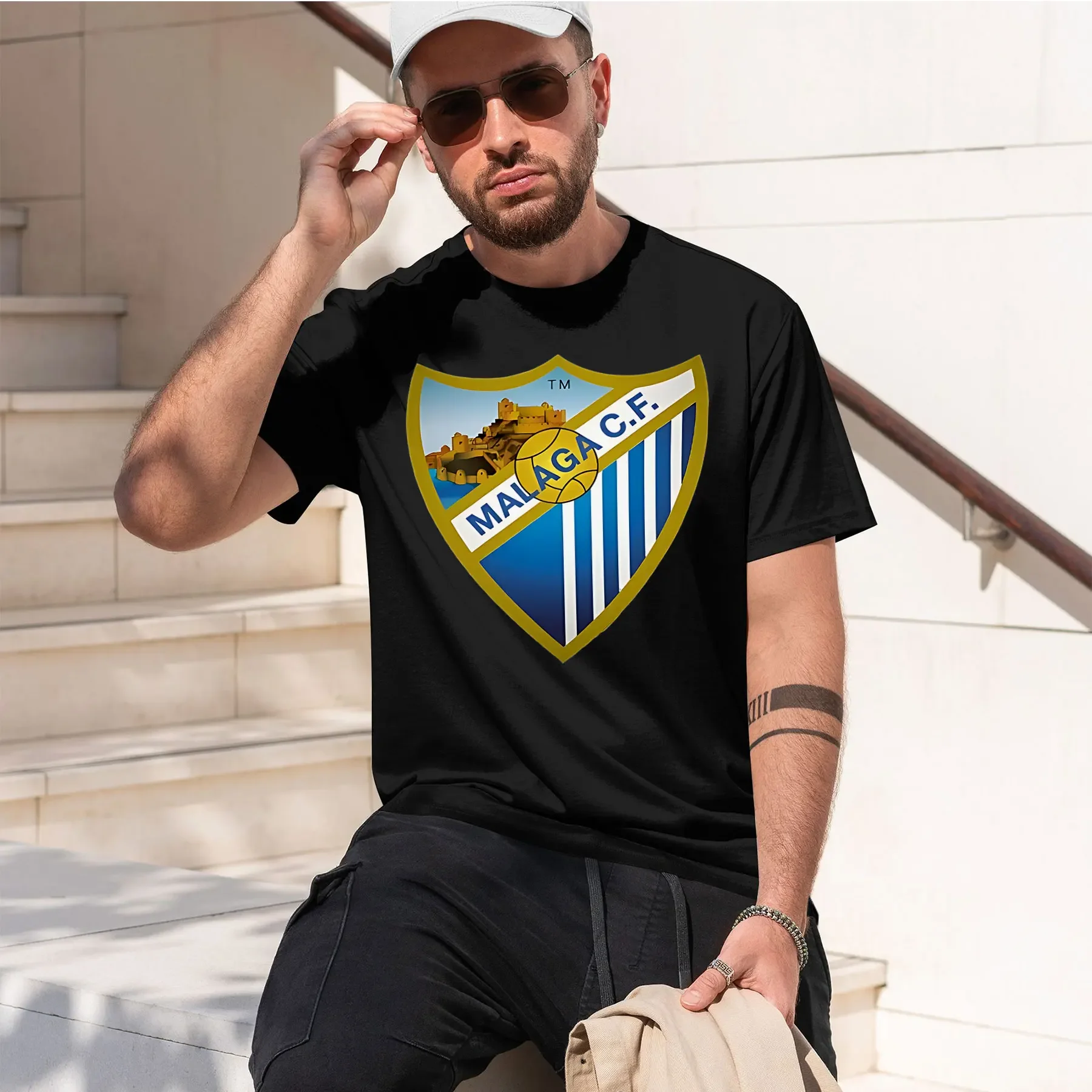 Футболка Málaga Club de Fútbol 2026: новая модная модель, хит продаж, с ретро-принтом, забавным узором, круглым вырезом, для повседневного комфорта