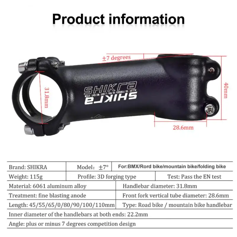 Handlebar Stem 45/55/70/100/110mm MTB Stem 28.6mm 31.8mm Negative Power Mtb Lightweight Road Bike Table