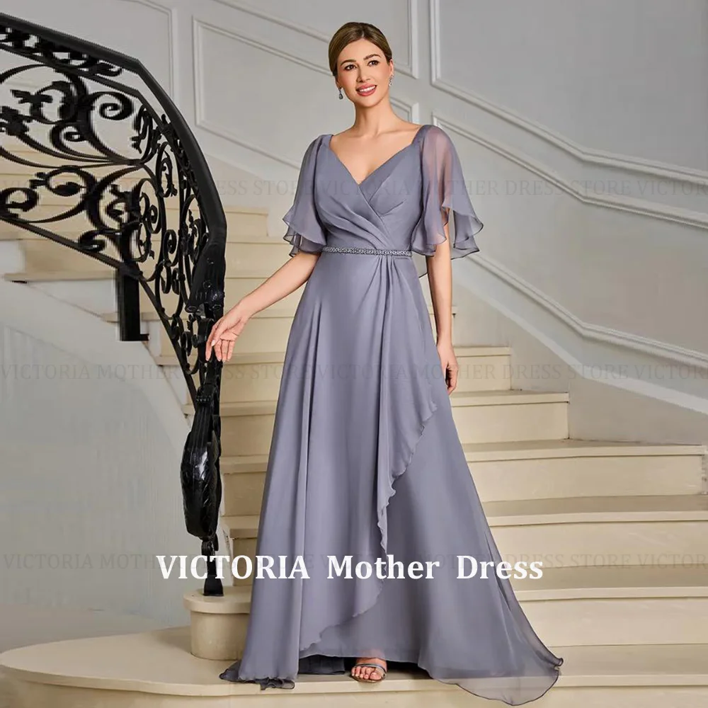 

VICTORIA Customized Elegant Mother of the Bride Dress 2026 Beads Belt A-Line Pleat V-Neck Long Wedding Guest Gowns Evening Dress