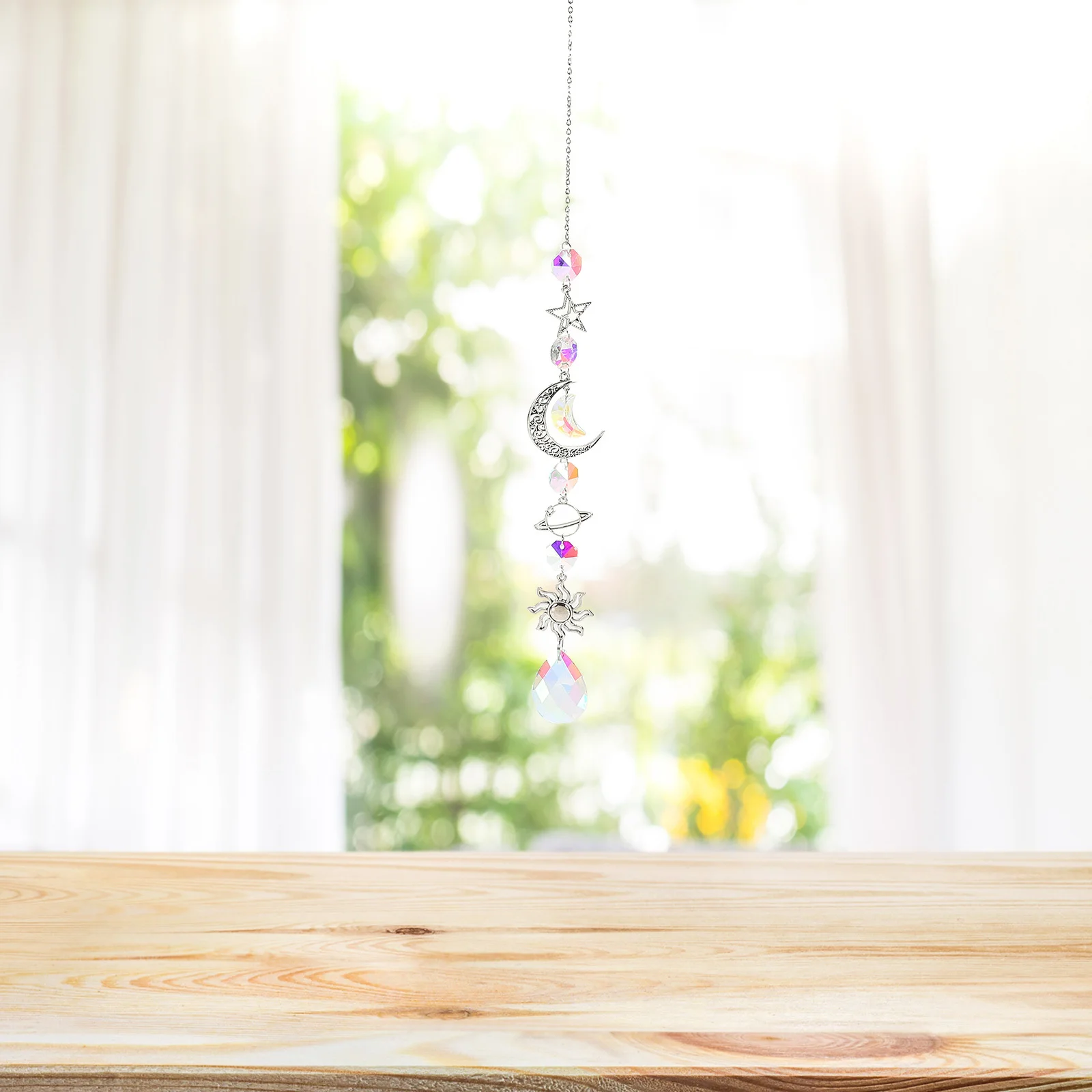 

5Pcs Crystal Hanging Sun Catcher Decor Galaxy Moon Star Prism Pendant for Windows Light Refractor Home Office Bedroom Decor