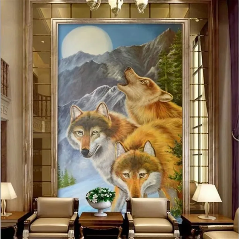 

Настенная роспись на заказ, 3d фото обои, вочий волк, картина маслом, гостиная, спальня, вход, обои, два волка, papel de parede