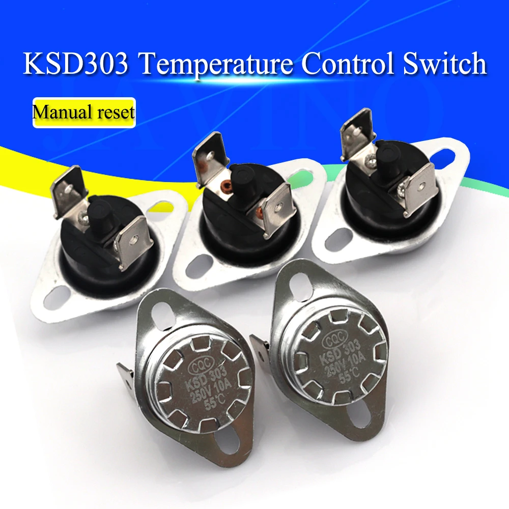 1/5/10Pcs Javino KSD303 10A Manual Reset Thermostat 45~150℃ Normally Closed Temperature Switch for Electrical Appliances