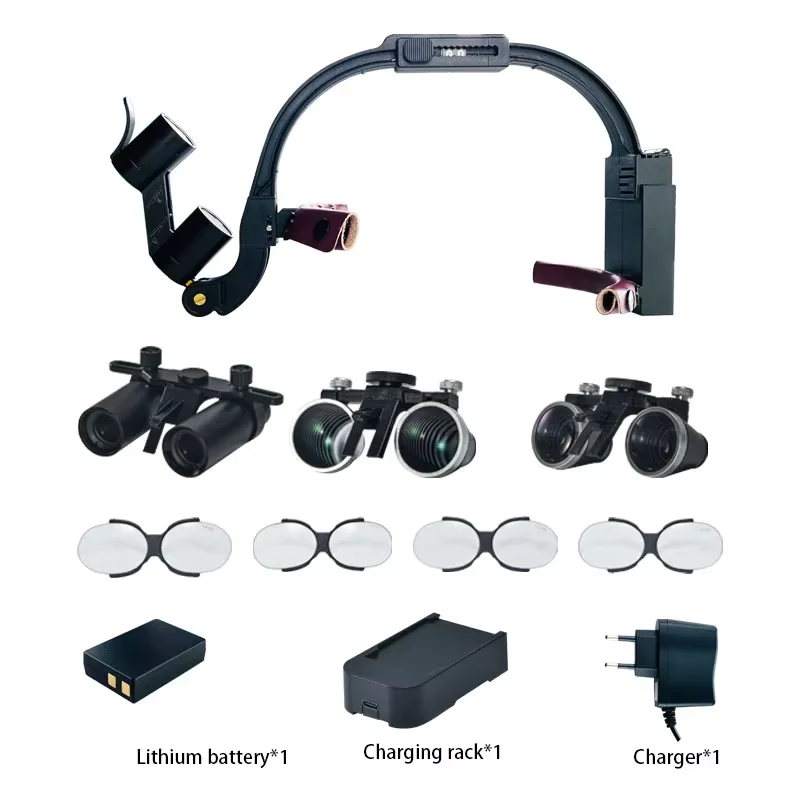 5.0X/6.0X/2.5X/3.5X Magnification Binocular Dental Ultralight Shadowless Surgical Headlight with Dual battery Lab Oral Headlight