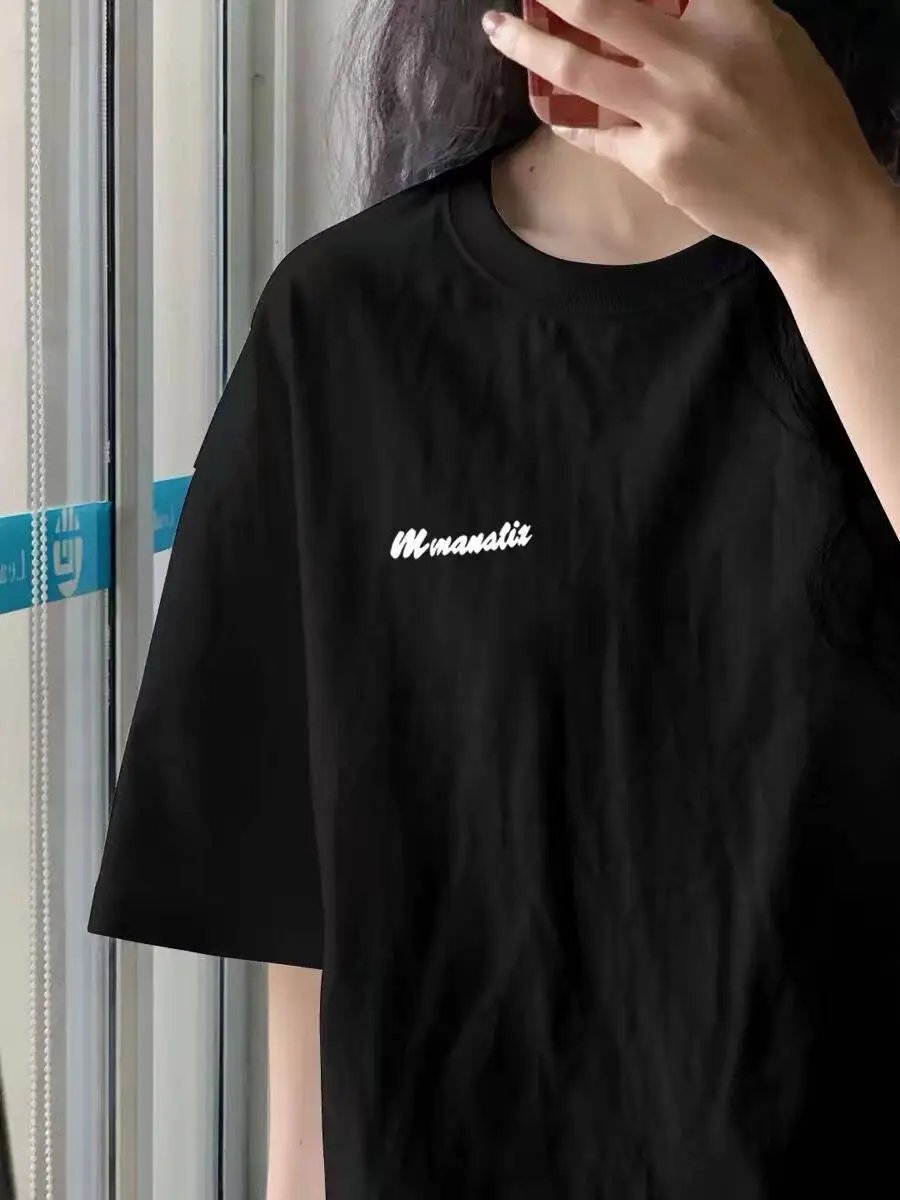 

Свободная хлопковая футболка с коротким рукавом для лета, модная, с необработанным краем, из чистого хлопка, трендовая модель для верхней части тела