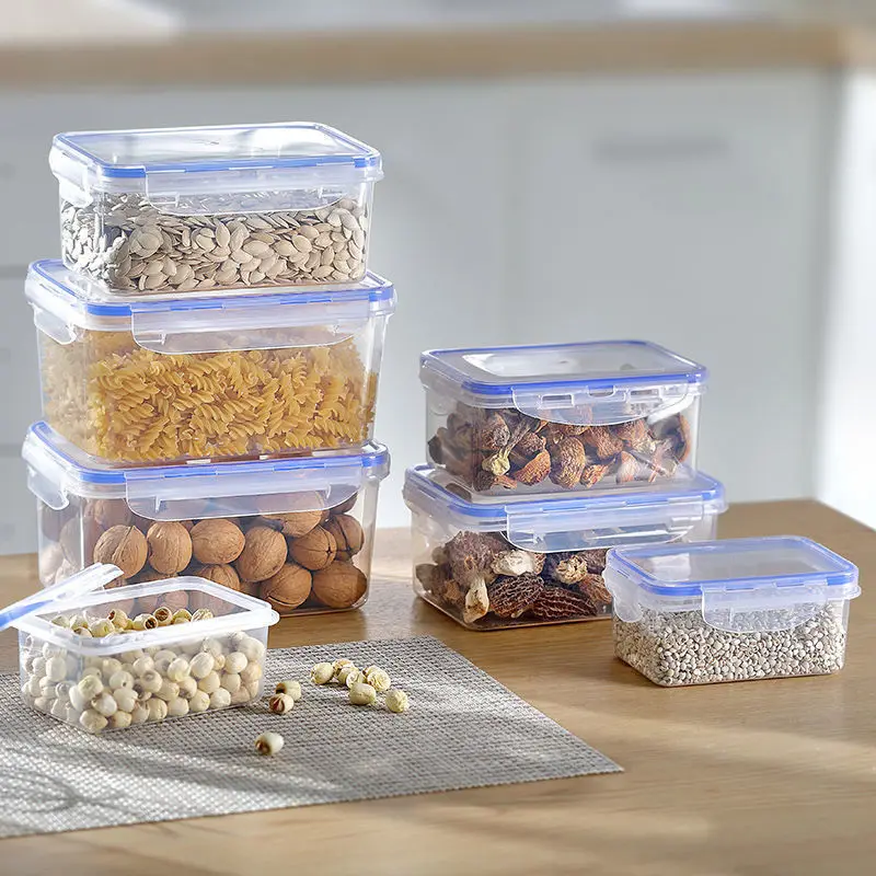 Kitchen Refrigerator with Lid Sealed Rectangular Storage Box Plastic Preservation Box with Lid Microwave Heating Lunch Box