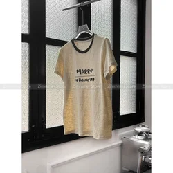 American letter print color clashing round neck short sleeve t-shirt top 2024 summer new women's niche