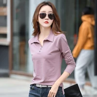 Korean Style Cotton Polo Shirts Women Fashion Long Sleeve Top Candy Color Turn Down Neck Polo T Shirt For Women 2026 - Image 3