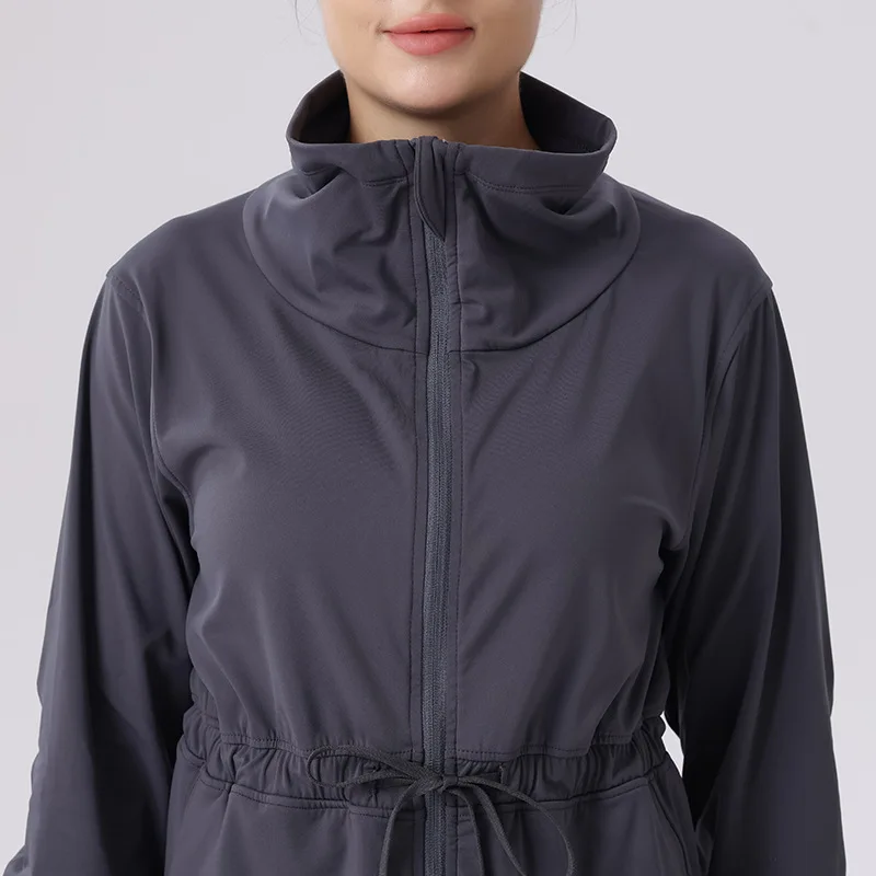 Wowen-Windproof Cintura Apertada Stand Neck Jacket, Casual Sportswear, Colarinho Casaco para Exterior, Cintura Cinch